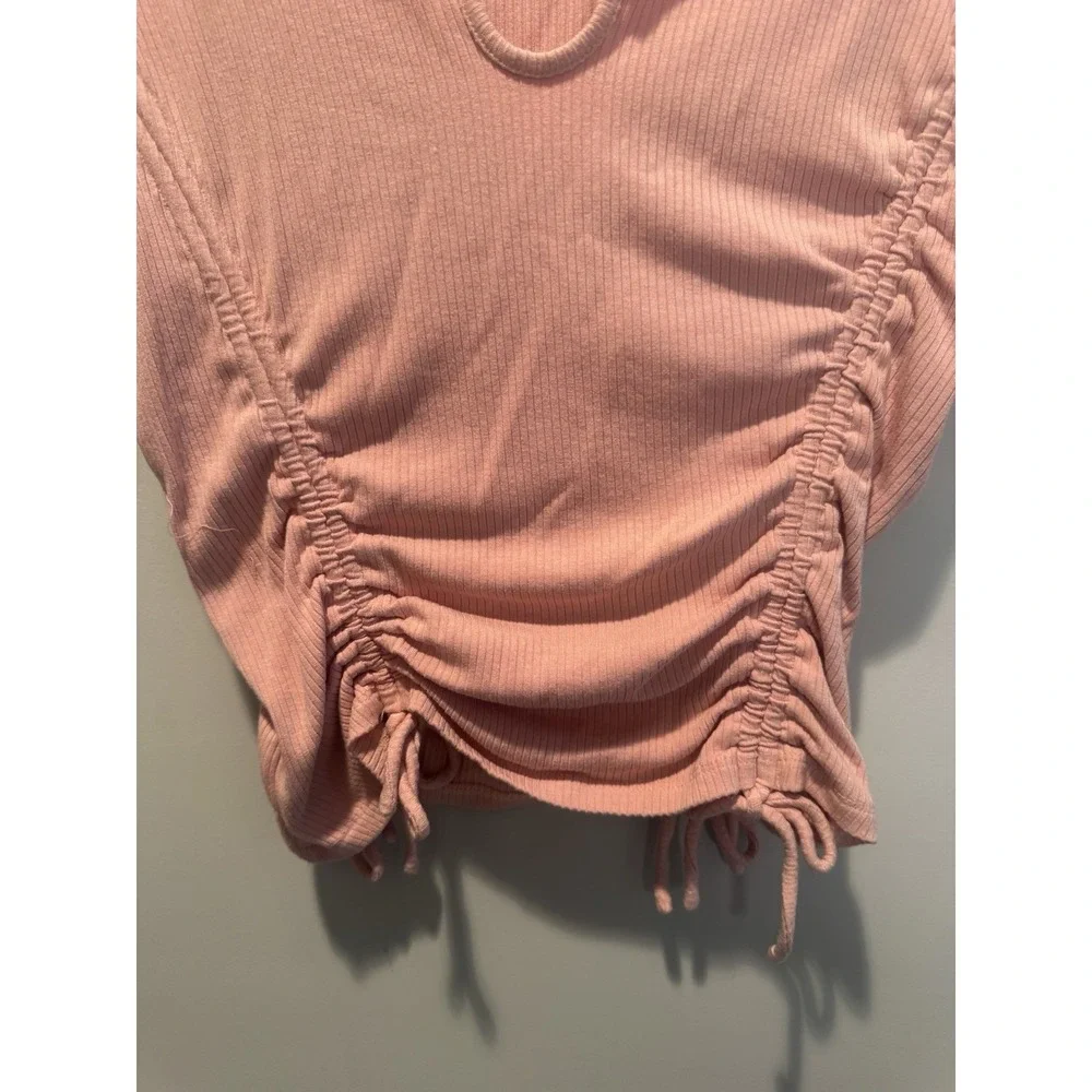 Intimately Free People Pink Top‎ Notch Ribbed Ruched Short Sleeve Tee Shirt M